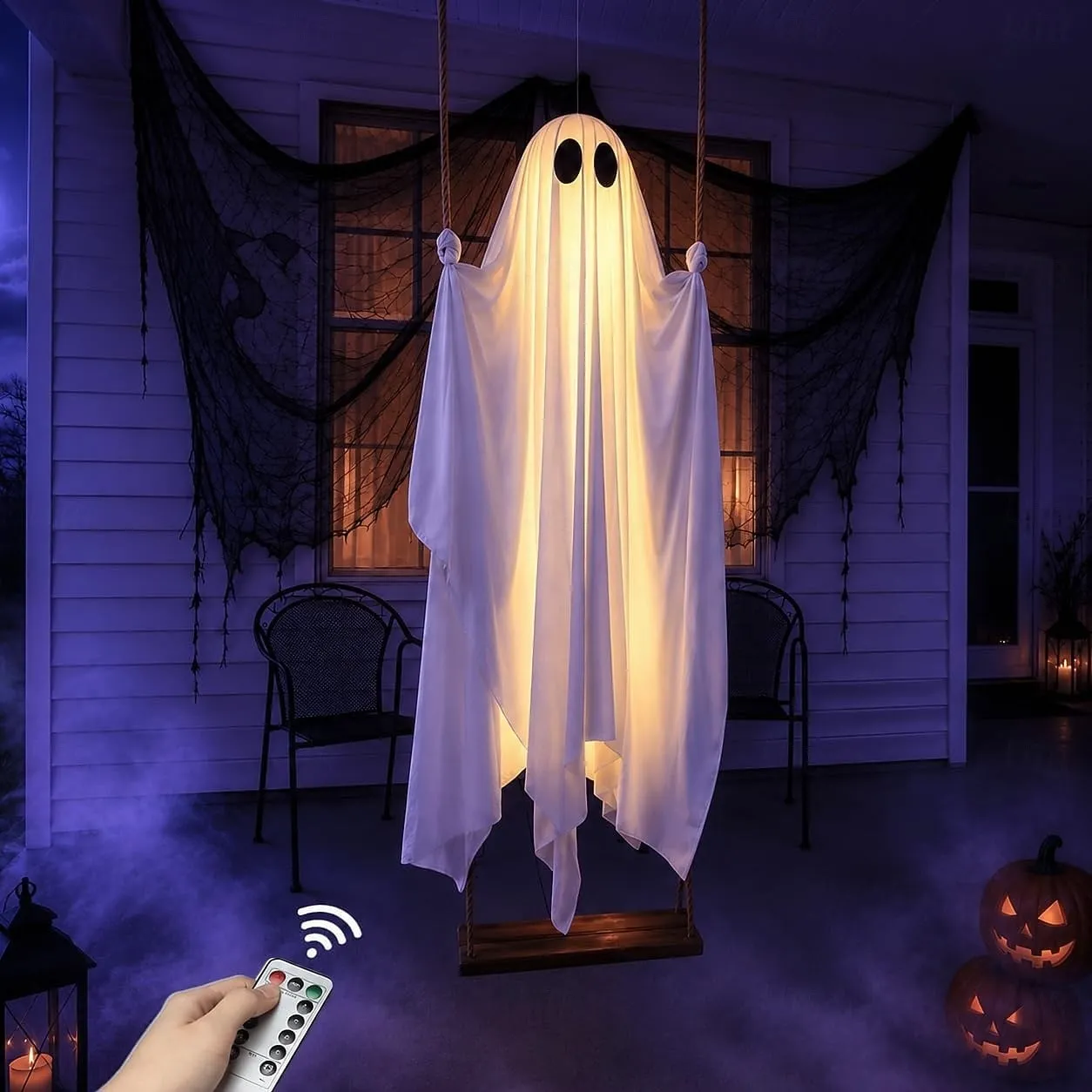 Halloween Decorations Outdoors Large Hanging Ghost Swing with Remote Control String Lights and Upgraded Sheets, Spooky Ghost Halloween Party Decorations Outdoors Suitable for Trees, Porch, Patio 2026 - kr.624 –P3