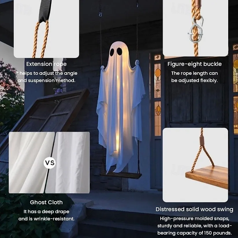 Halloween Decorations Outdoors Large Hanging Ghost Swing with Remote Control String Lights and Upgraded Sheets, Spooky Ghost Halloween Party Decorations Outdoors Suitable for Trees, Porch, Patio 2026 - kr.624 –P4
