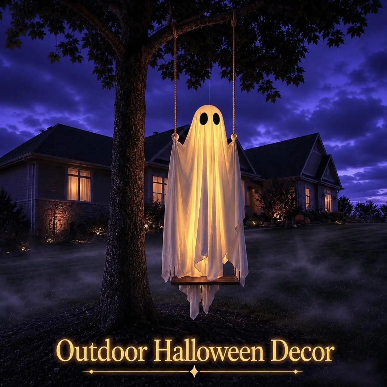 Halloween Decorations Outdoors Large Hanging Ghost Swing with Remote Control String Lights