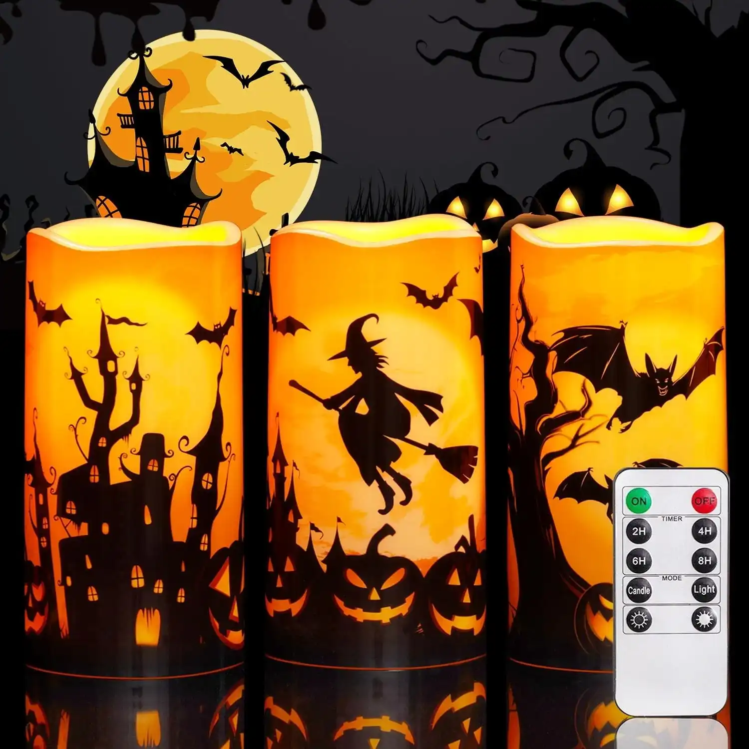 Halloween Candles, Orange Flameless Candles, Outrdoor Waterproof Battery Operate