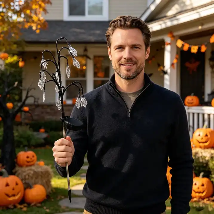 Halloween Outdoor Decor, Halloween Decorations Outdoor Lights, Solar Halloween Decorations Outdoor, Halloween Pumpkin Decorations, 20 Led Pumpkin Maple Branch Solar Halloween Yard