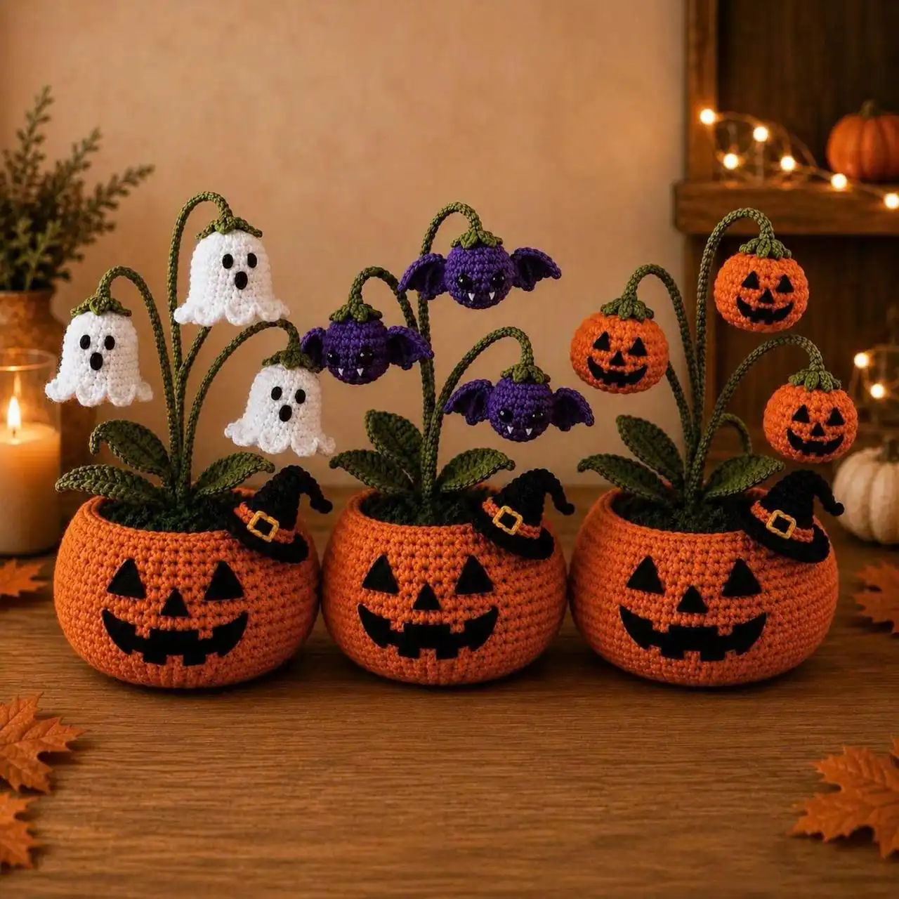 Crochet Halloween Pumpkin Ghost Pot, Spooky Pumpkin Decor, Ghost Flower Pot, Halloween Desk Decor, Handmade
